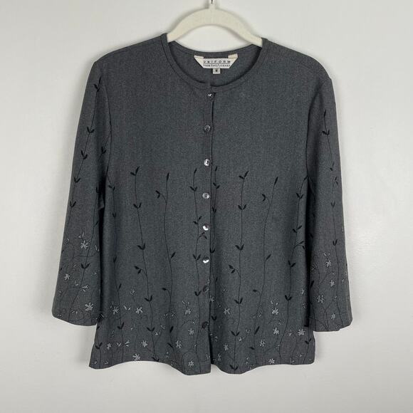 Vintage 90s Gray Floral Button Up Shirt Top Sz M Dark Fairy Grunge Romantic Goth - Picture 1 of 11